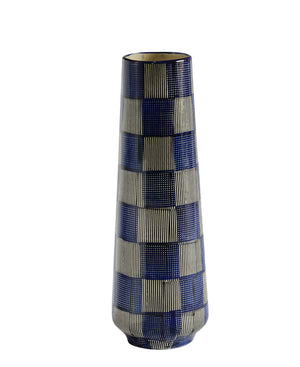 Urban Decor Ceramic Checked Vase -Checked Blue
