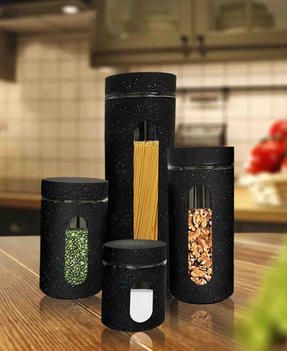 CH 4Pcs Canister Set With Window - Black