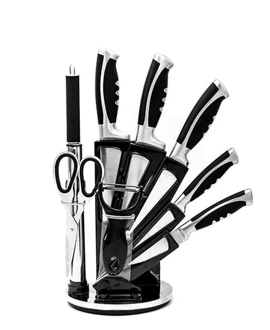 CH 9 Pcs Kitchen Knife Set - Black & Silver Handles