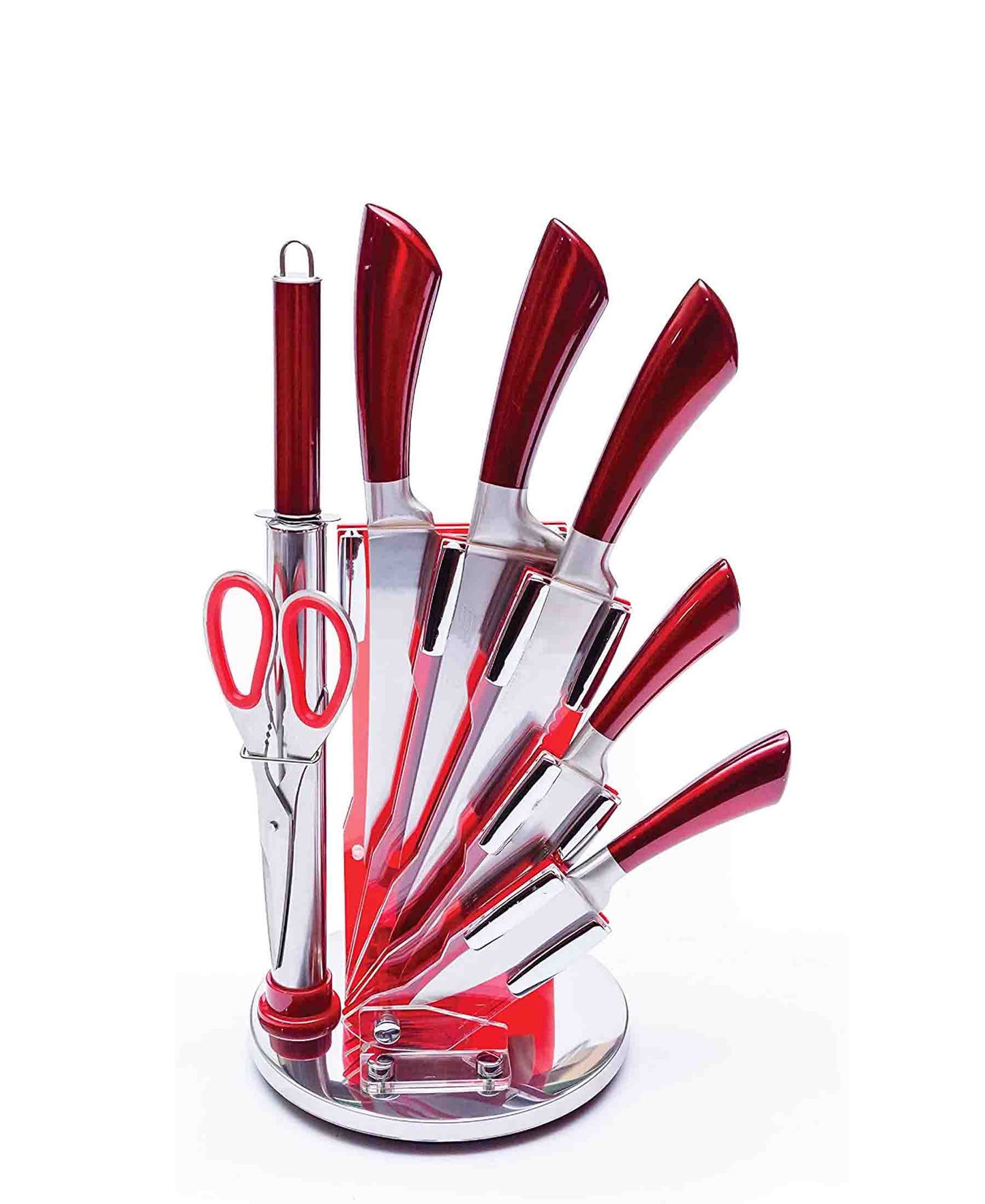 CH 9 Pcs Kitchen Knife Set - Red Handles