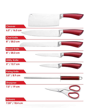 CH 9 Pcs Kitchen Knife Set - Red Handles