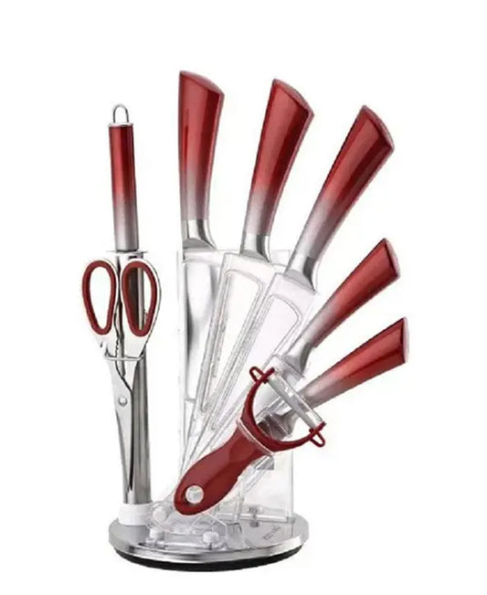 CH 9 Pcs Kitchen Knife Set - Red & Silver Handles