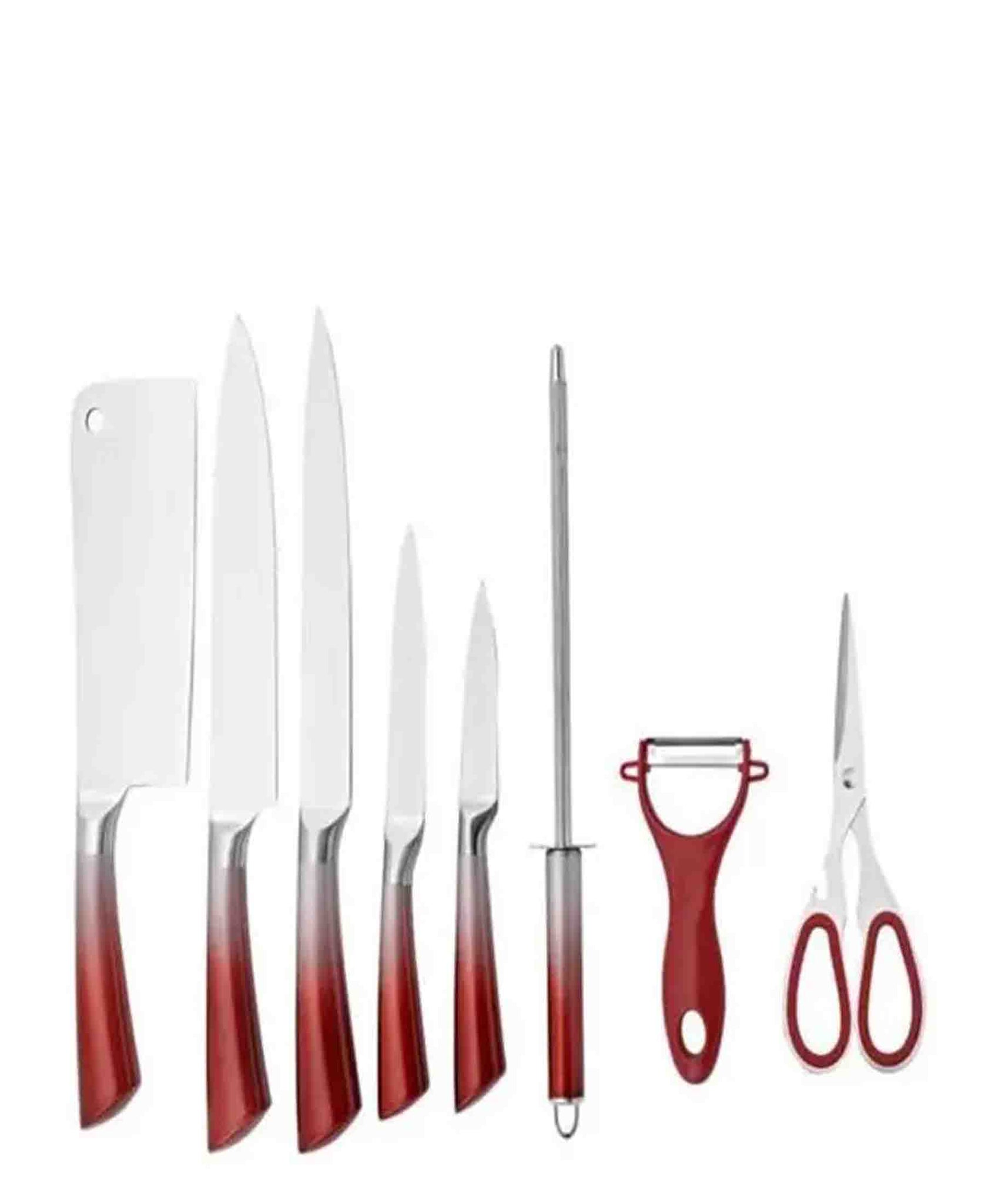 CH 9 Pcs Kitchen Knife Set Red & Silver Handles The Culinarium
