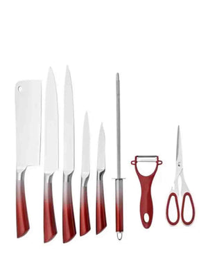 CH 9 Pcs Kitchen Knife Set - Red & Silver Handles