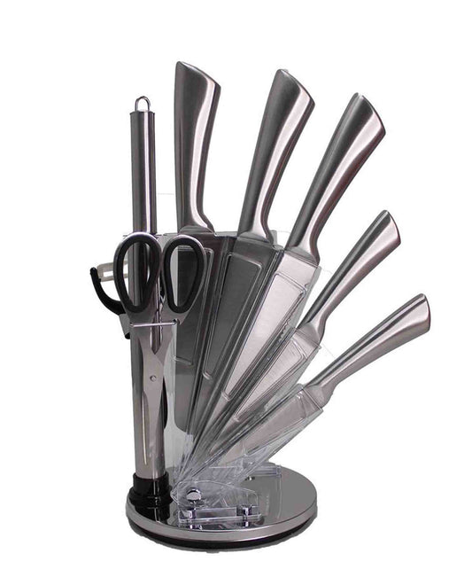 CH 9 Pcs Kitchen Knife Set - Silver Handles