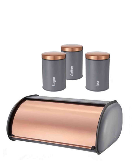 CH Bread Bin & 3 Pcs Canister Set - Matte Grey