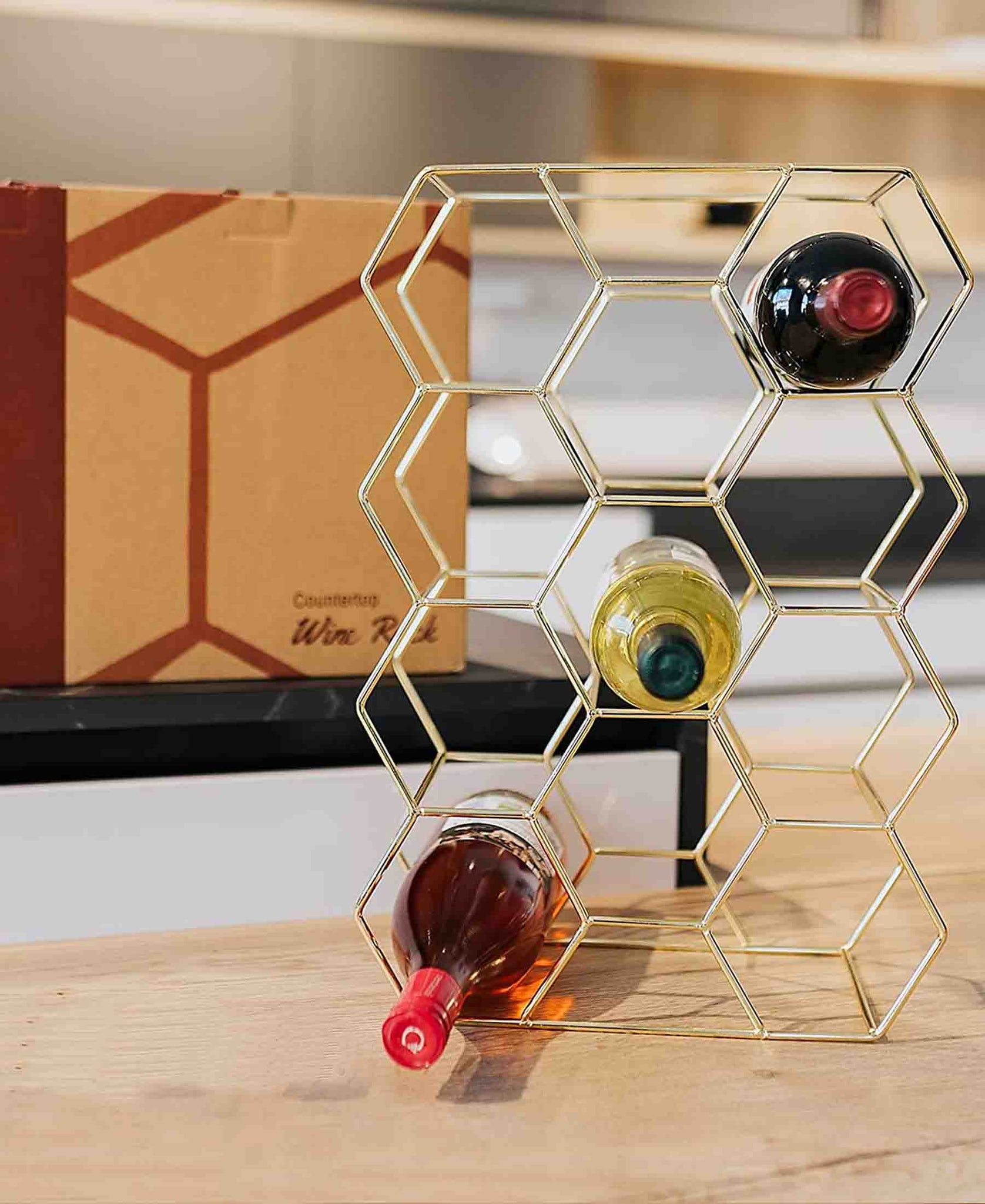 CH Hexagonal Wine Rack Gold The Culinarium