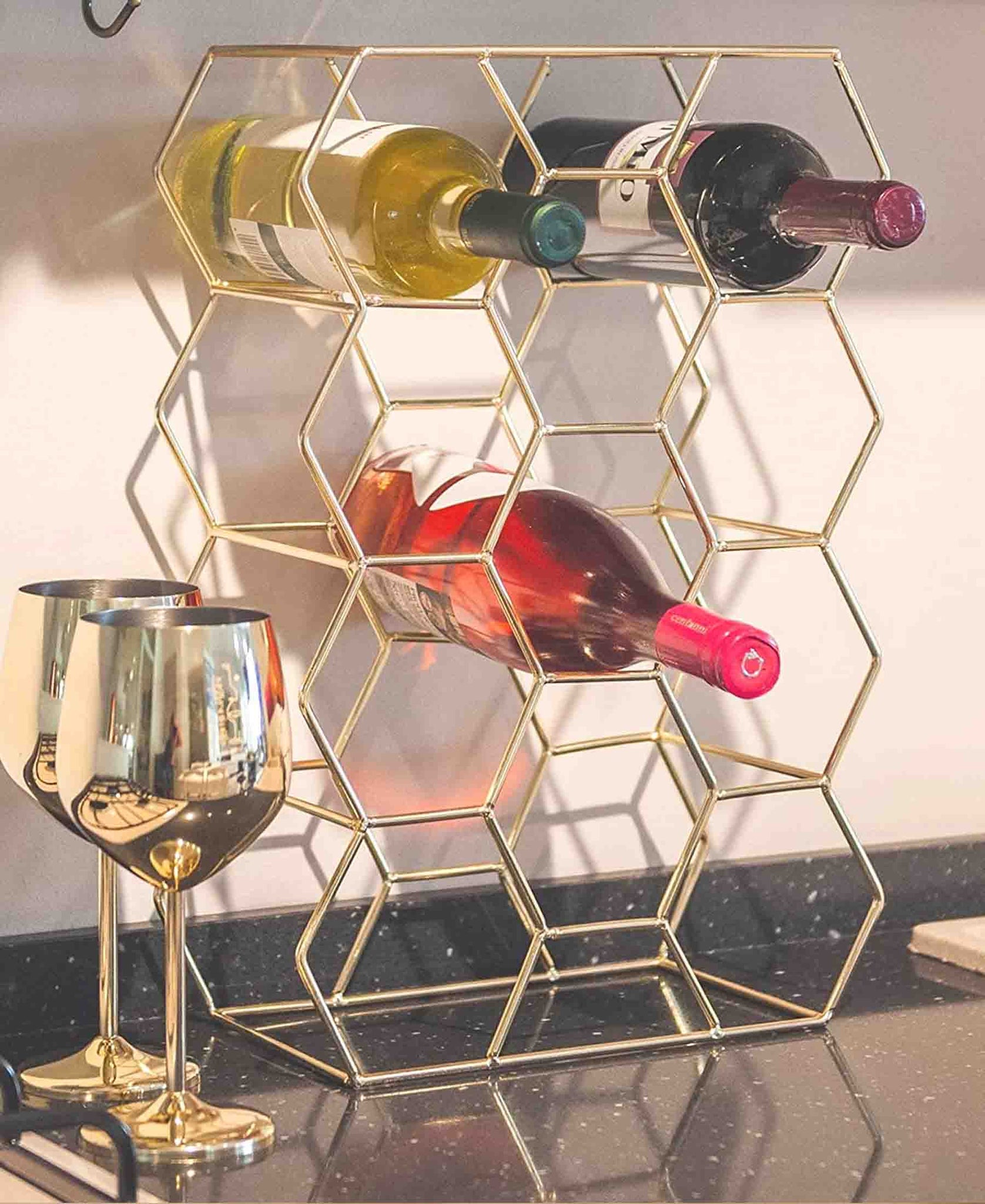 CH Hexagonal Wine Rack Gold The Culinarium