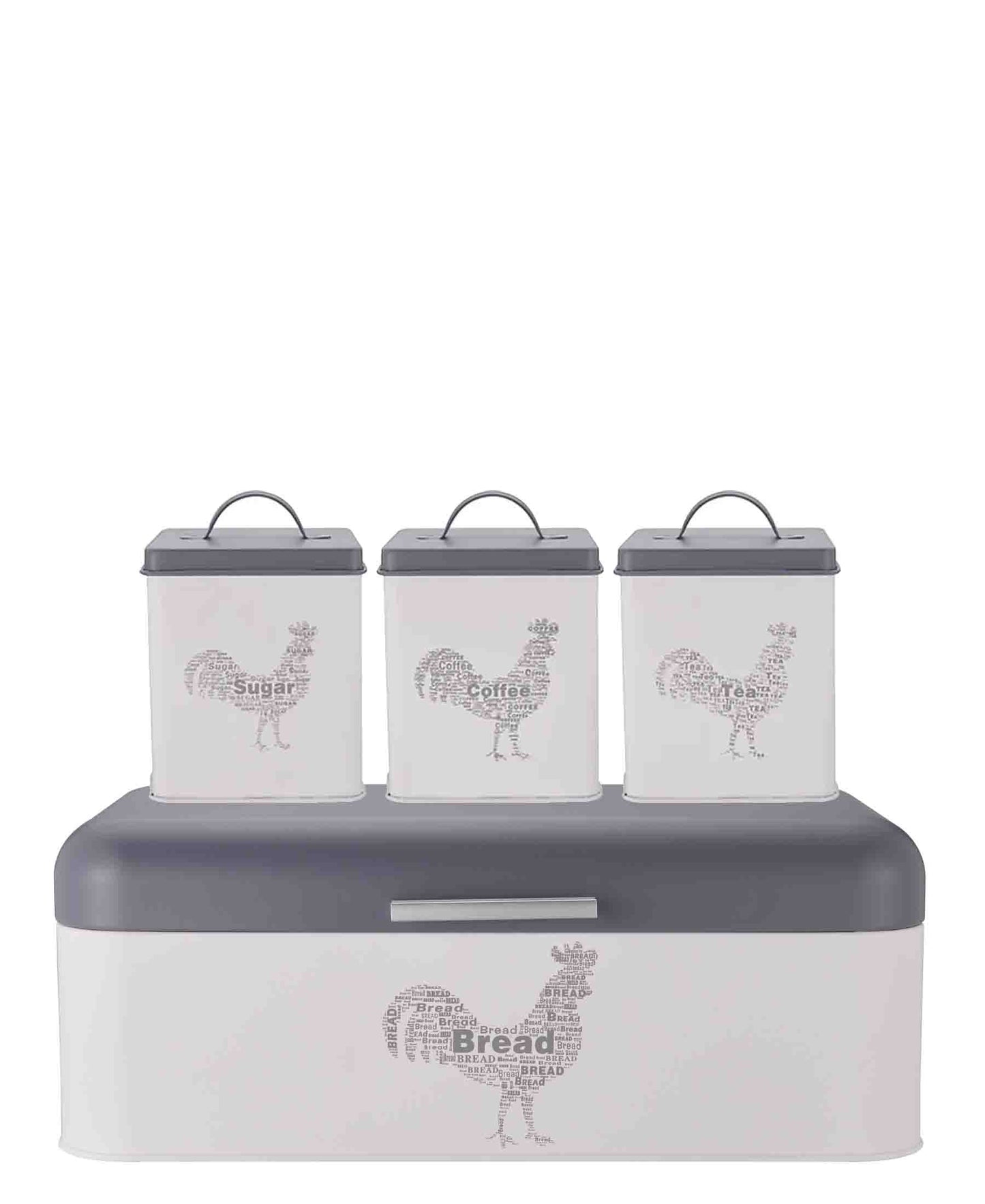 CH Rooster Range Bread Bin & 3 Pcs Canister Set - Grey