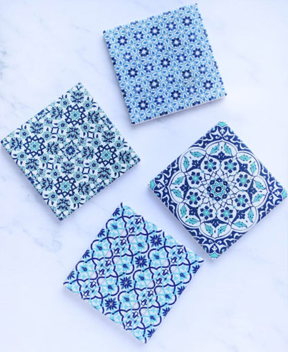 Kitchen Life Square Mosaic Coaster Set Of 4 - Blue