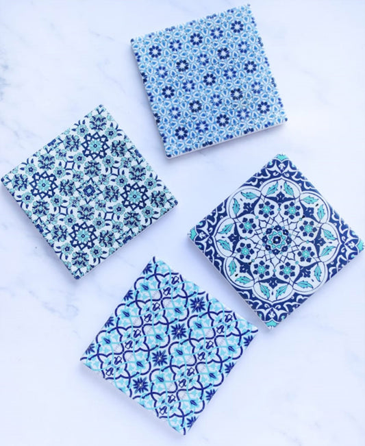 Kitchen Life Square Mosaic Coaster Set Of 4 - Blue