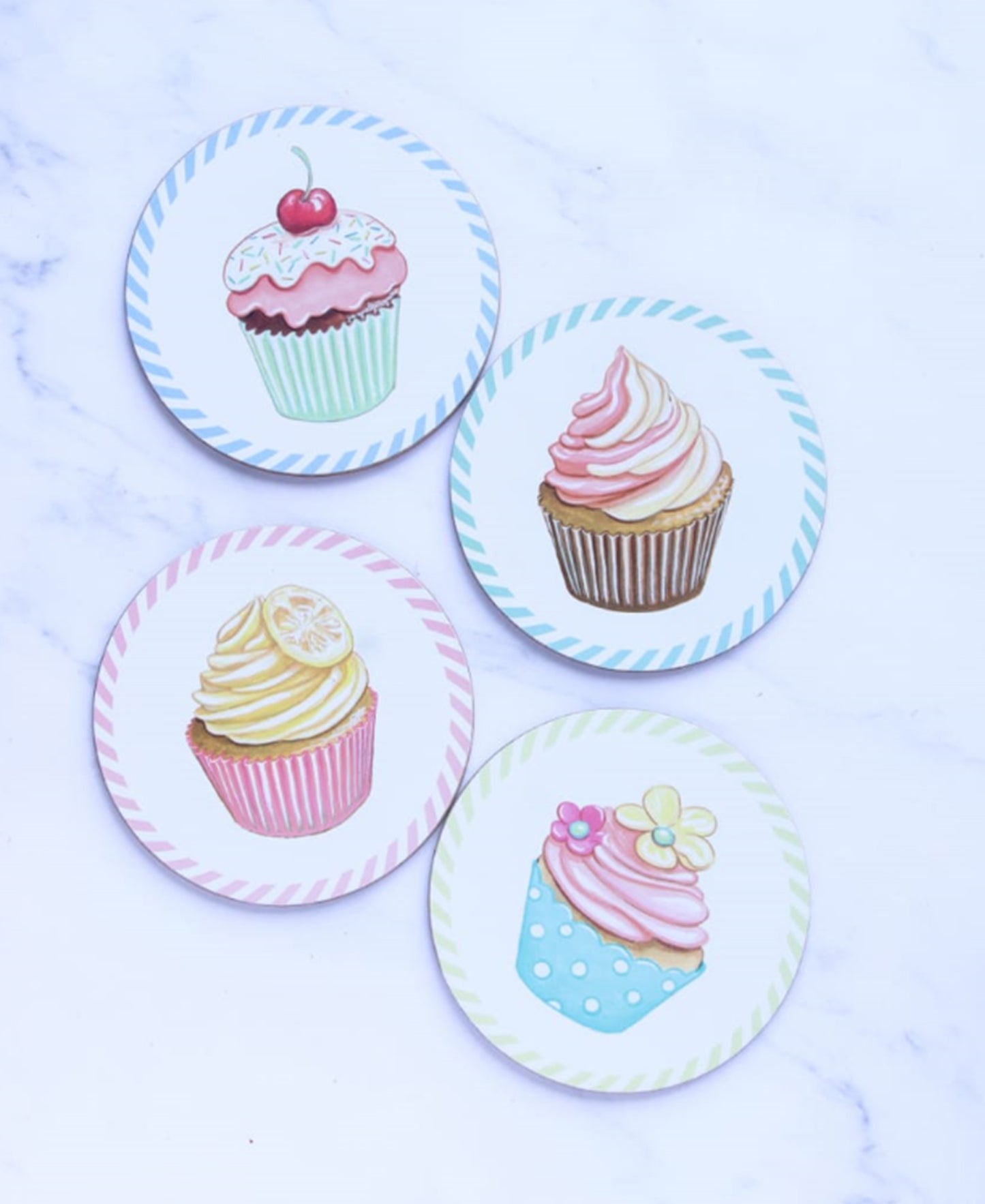 Kitchen Life Round Cupcake Coaster Set Of 4 - White