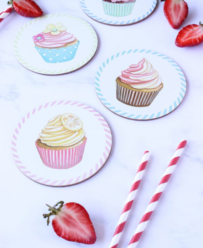 Kitchen Life Round Cupcake Coaster Set Of 4 - White