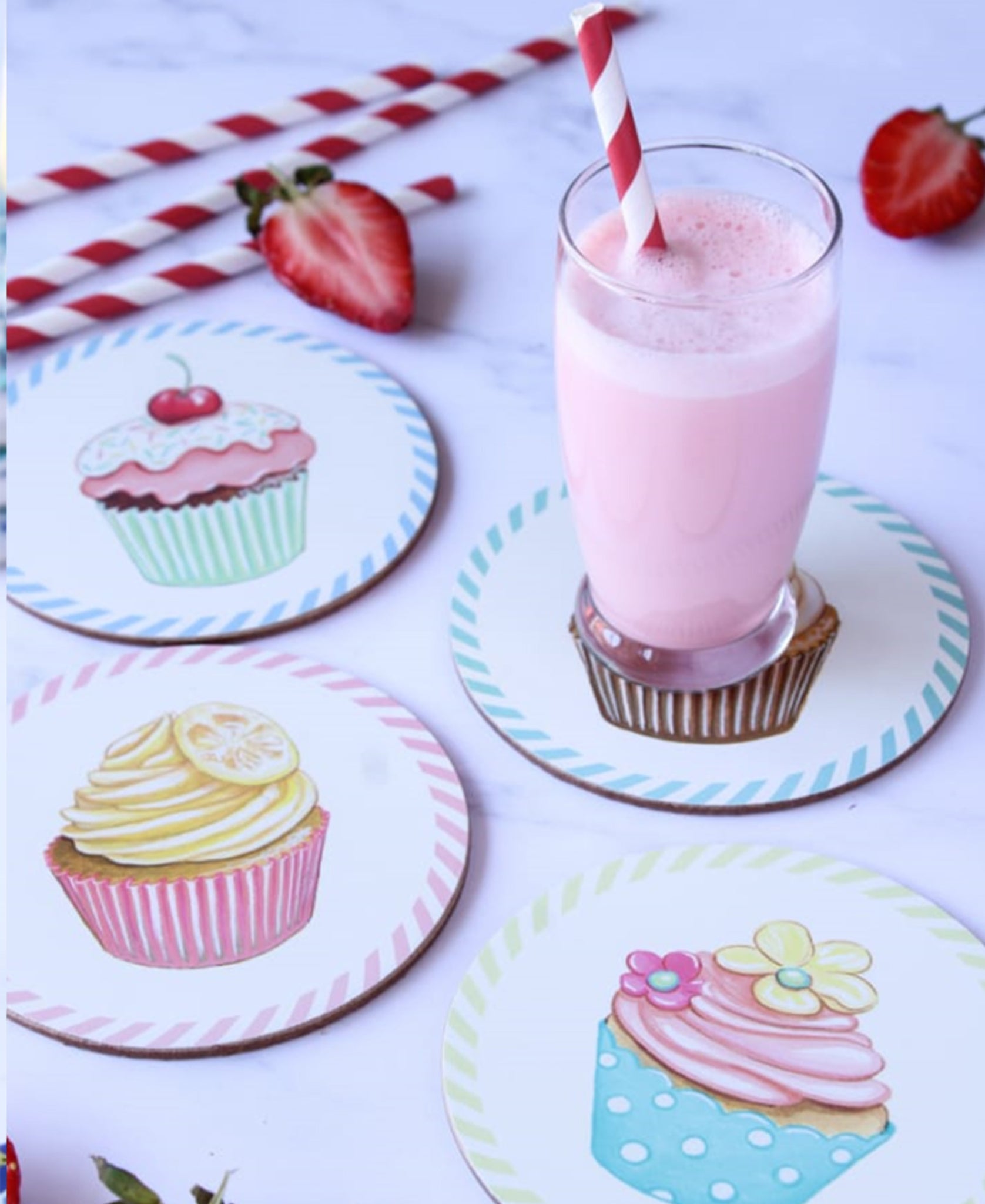 Kitchen Life Round Cupcake Coaster Set Of 4 - White