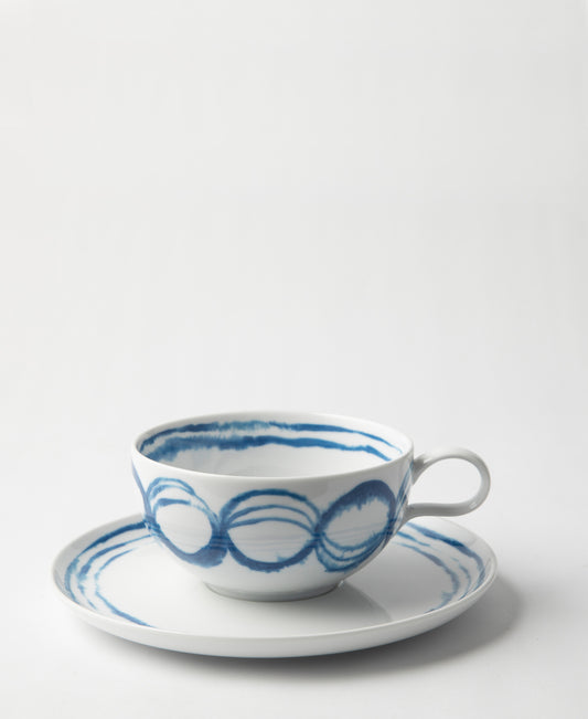 Jenna Clifford Jinshi Tea Cup & Saucer 200ml - White & Blue