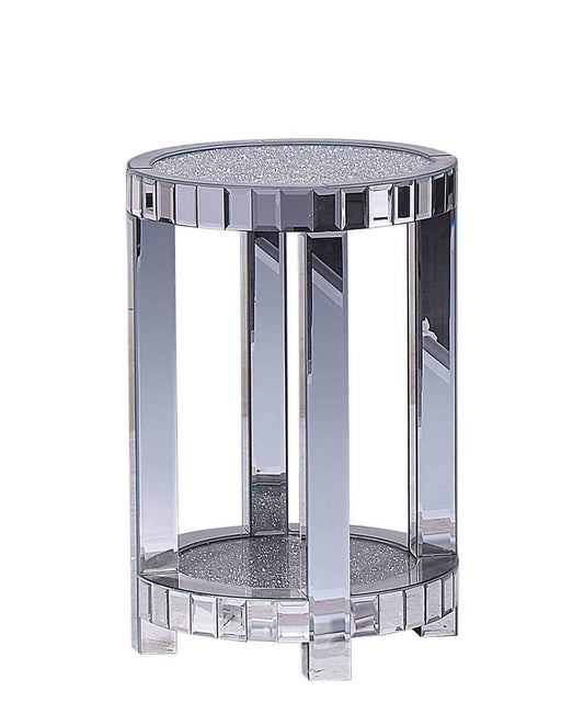 Exotic Designs Rounded Diamond Mirror Side Table - Silver