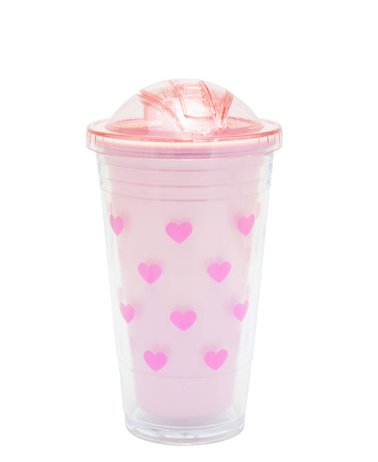 Double Wall Acrylic Travel Cup - Pink Hearts