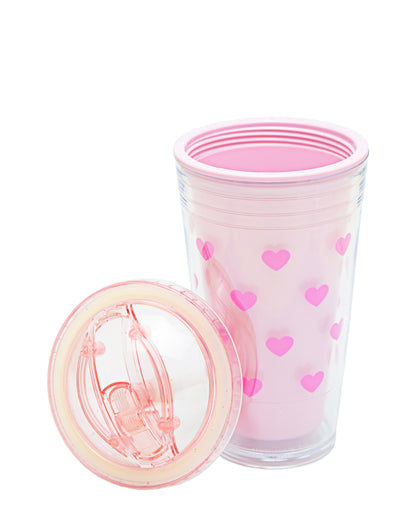 Double Wall Acrylic Travel Cup - Pink Hearts