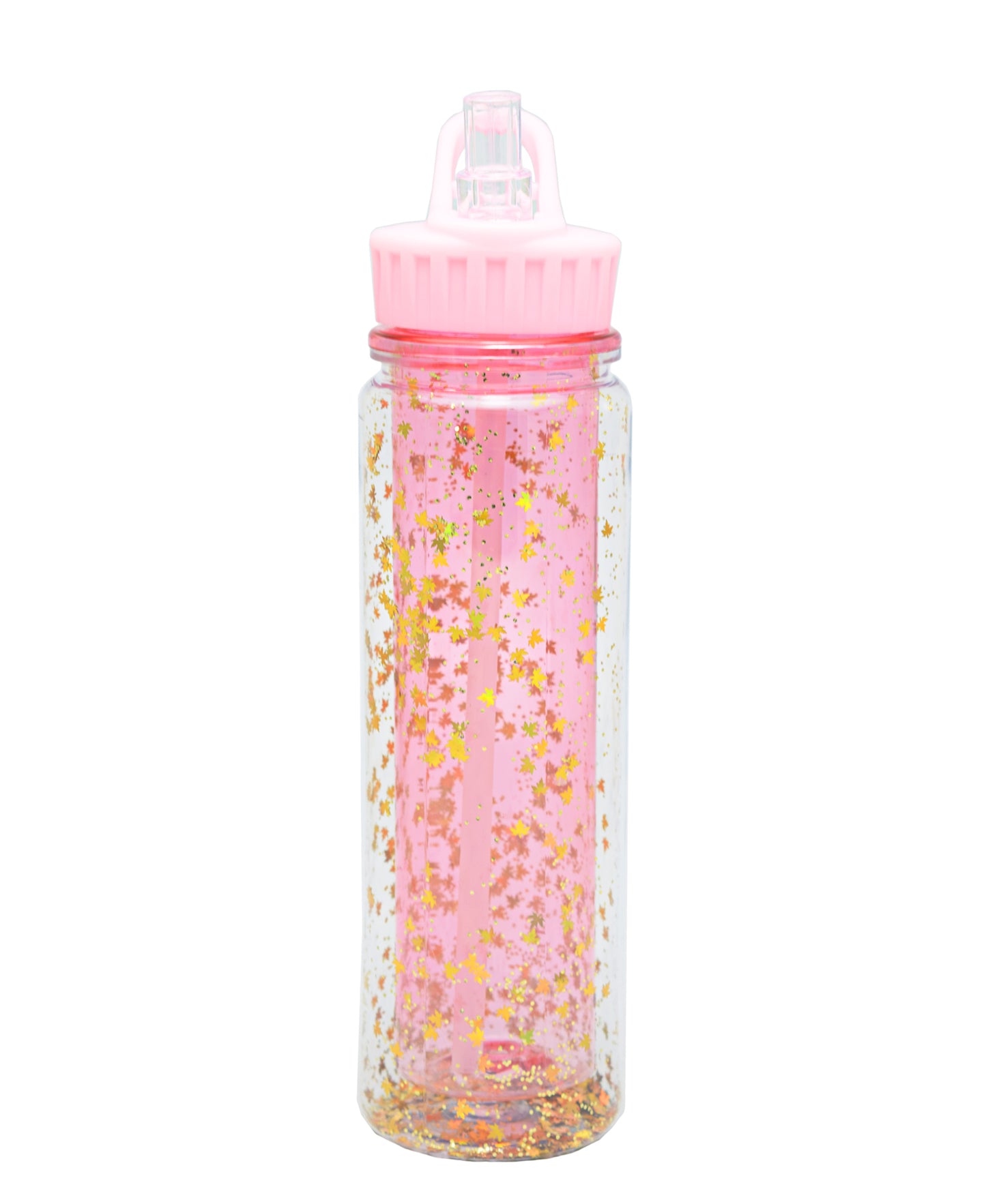 Double Wall Acrylic Travel Bottle - Pink With Gold Glitter