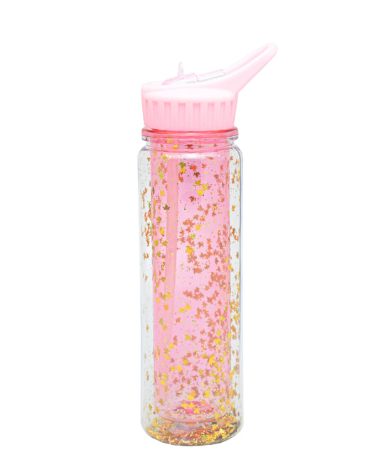 Double Wall Acrylic Travel Bottle - Pink With Gold Glitter