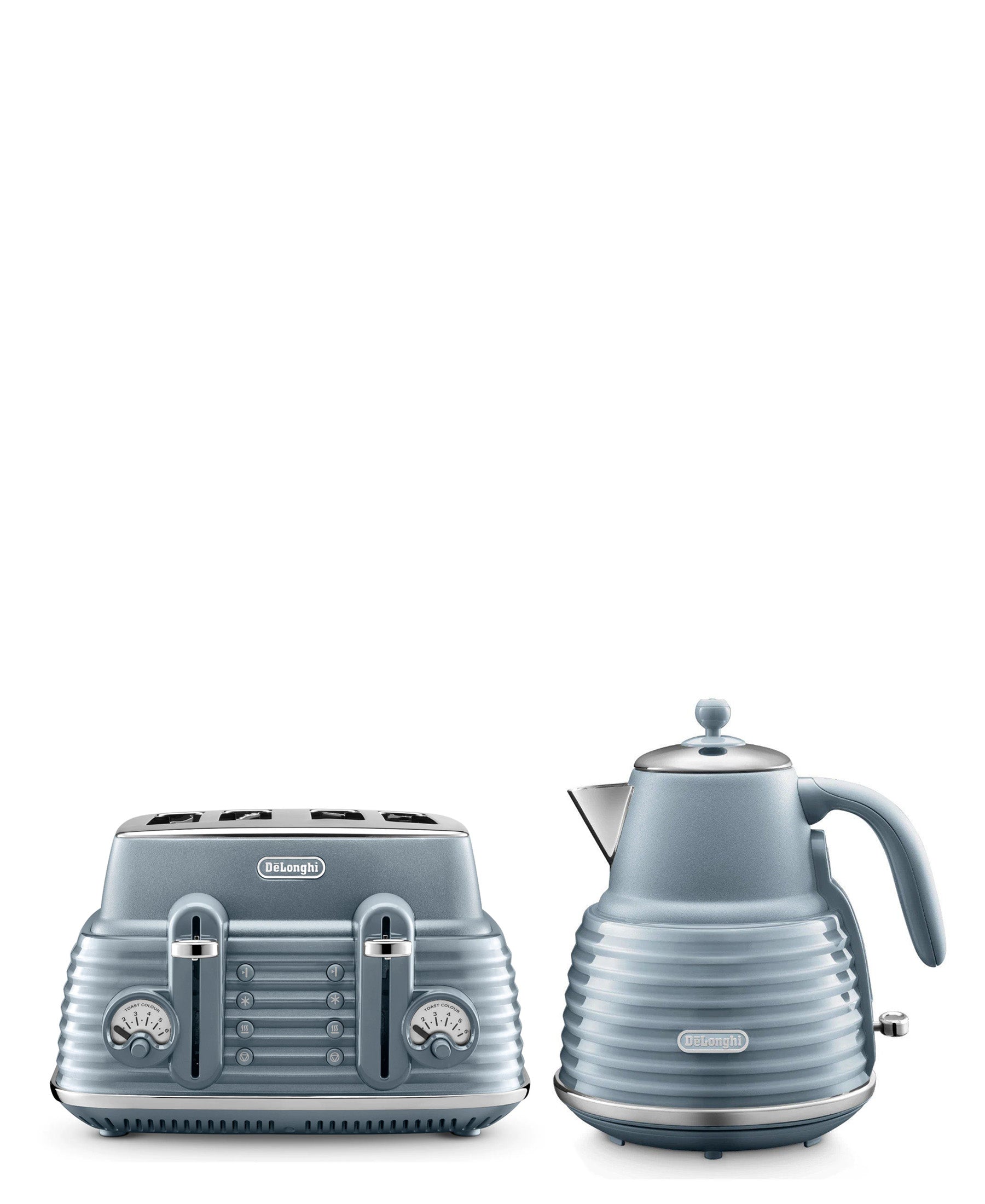 DeLonghi Scultura Scolpito Kettle Toaster Breakfast Pack Blue