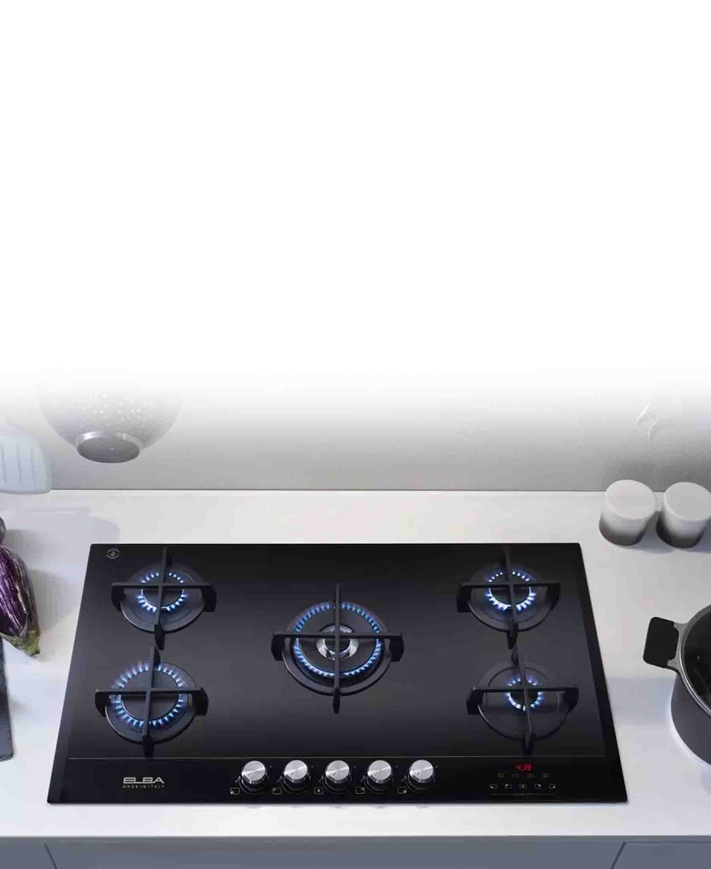 Elba Elio 90cm 5 Burner Glass On Glass Smart Hob - Black