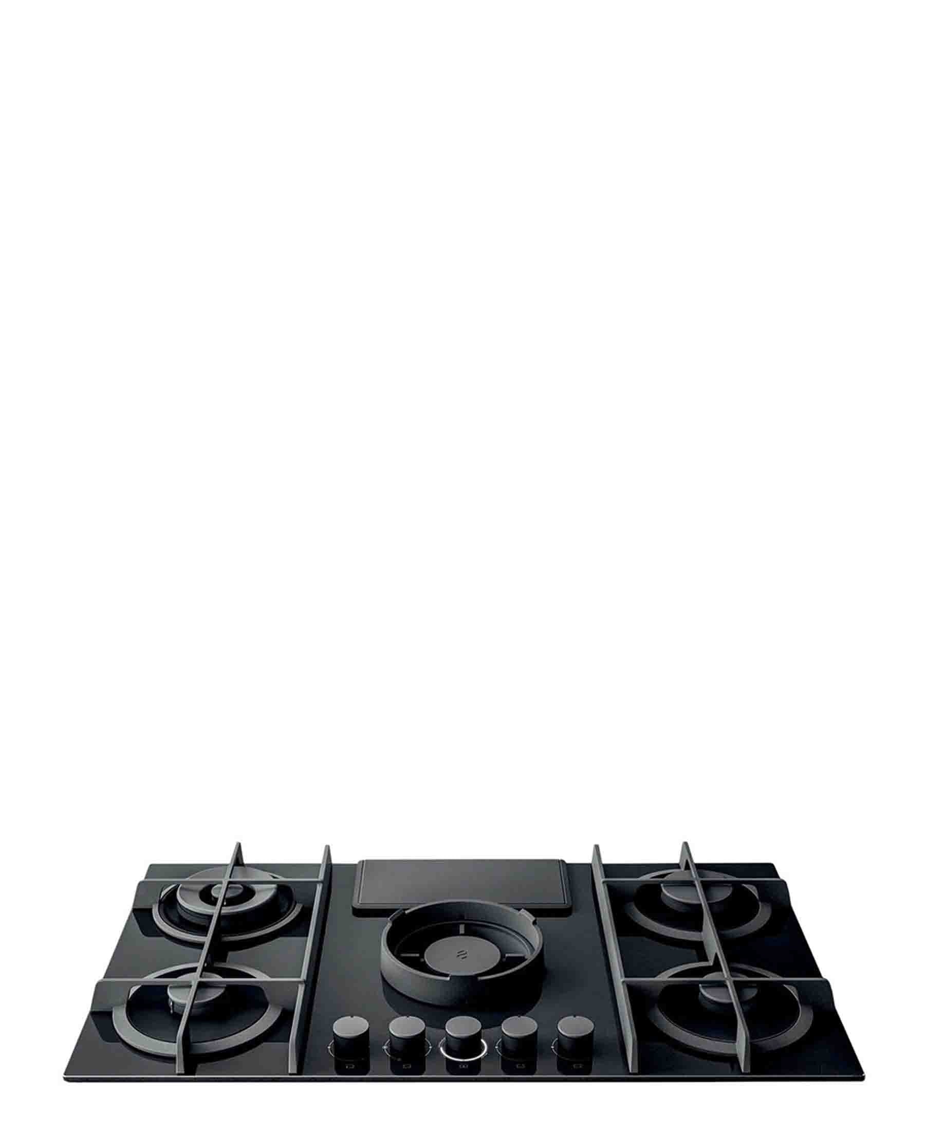 ELICA 90CM 5 BURNER GAS HOB WITH DOWNDRAFT EXTRACTOR - BLACK GLASS