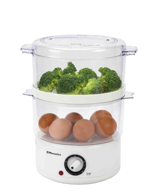 EMtronics 2-Tier Food, Meat & Vegetable Steamer - White