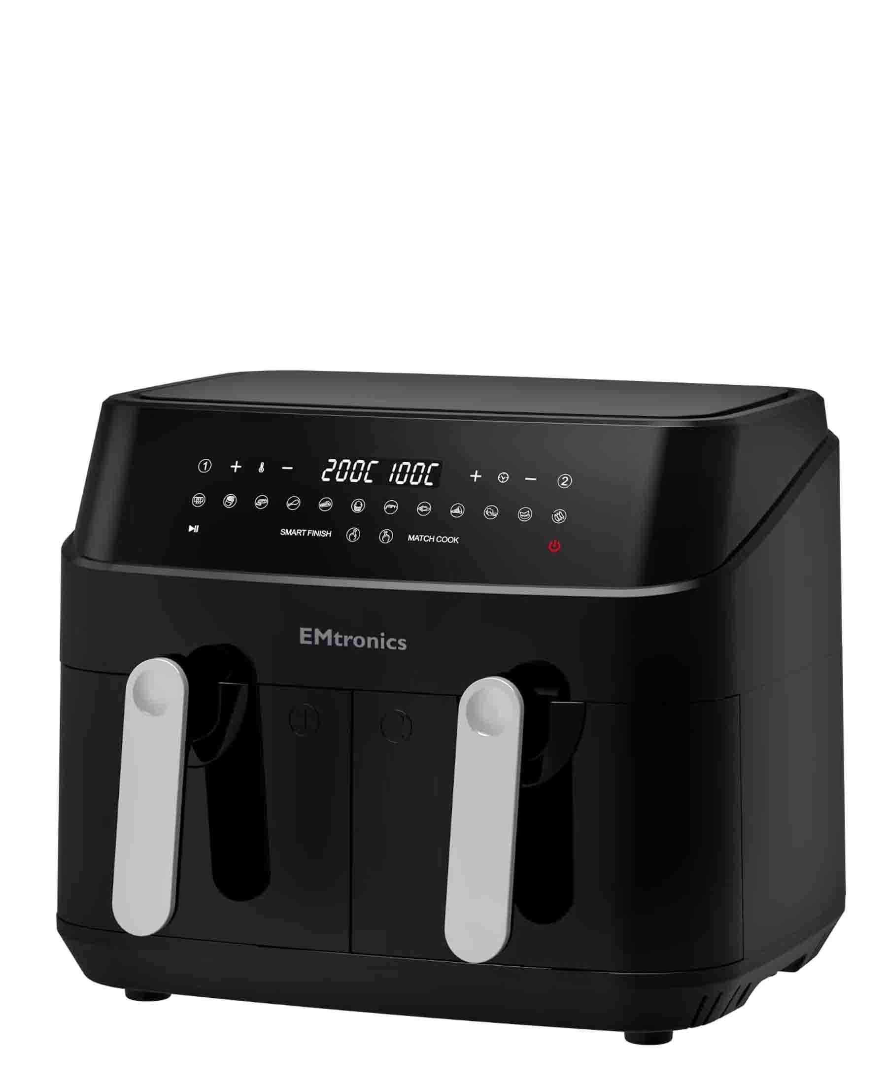 EMtronics Double Basket Air Fryer Large Digital 9 Litre Dual with Timer -  Black