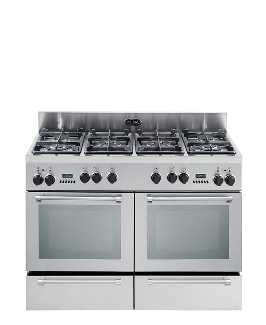 Elba 120cm Professional Gas Cooker With 2 Electric Ovens - Silver