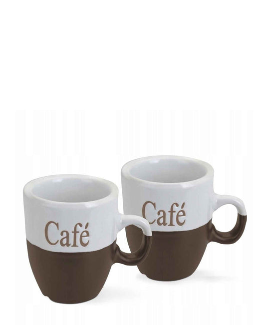 Excellent Houseware 2 Piece 150ML Cafe Mugs - Dark Brown & White