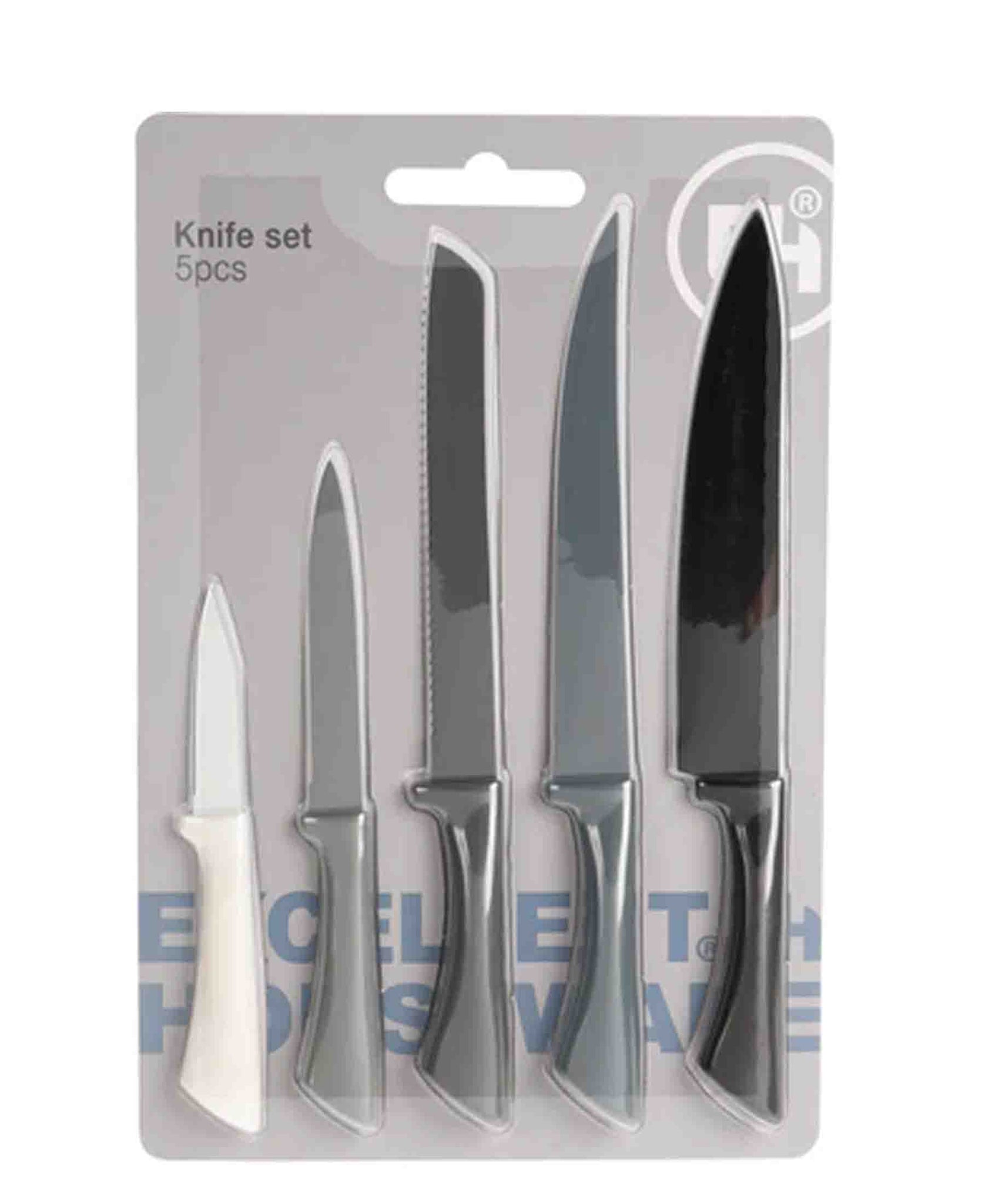 Excellent Houseware 5 Piece Knife Set - Grey, Black & Blue