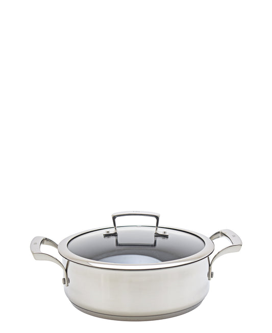 Fig Non Stick Stainless Steel Casserole 24cm - Silver With Glass Lid