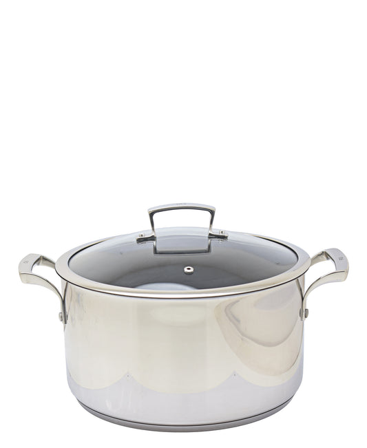 Fig Non Stick Stainless Steel Casserole 28cm - Silver With Glass Lid