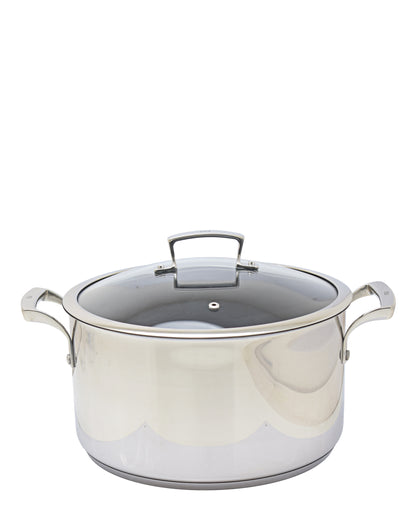 Fig Non Stick Stainless Steel Casserole 28cm - Silver With Glass Lid