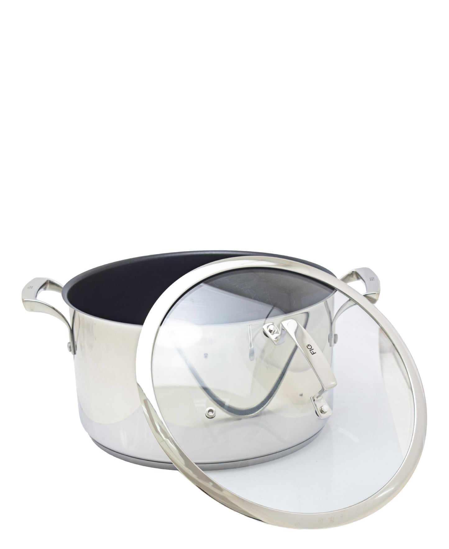 Fig Non Stick Stainless Steel Casserole 28cm - Silver With Glass Lid