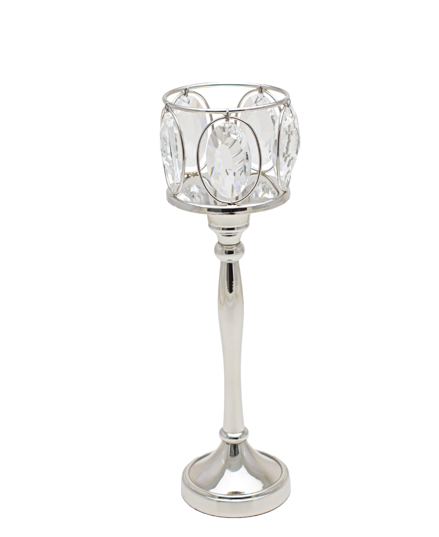 Majestic Crystal Pillar Candle Stand Large - Silver