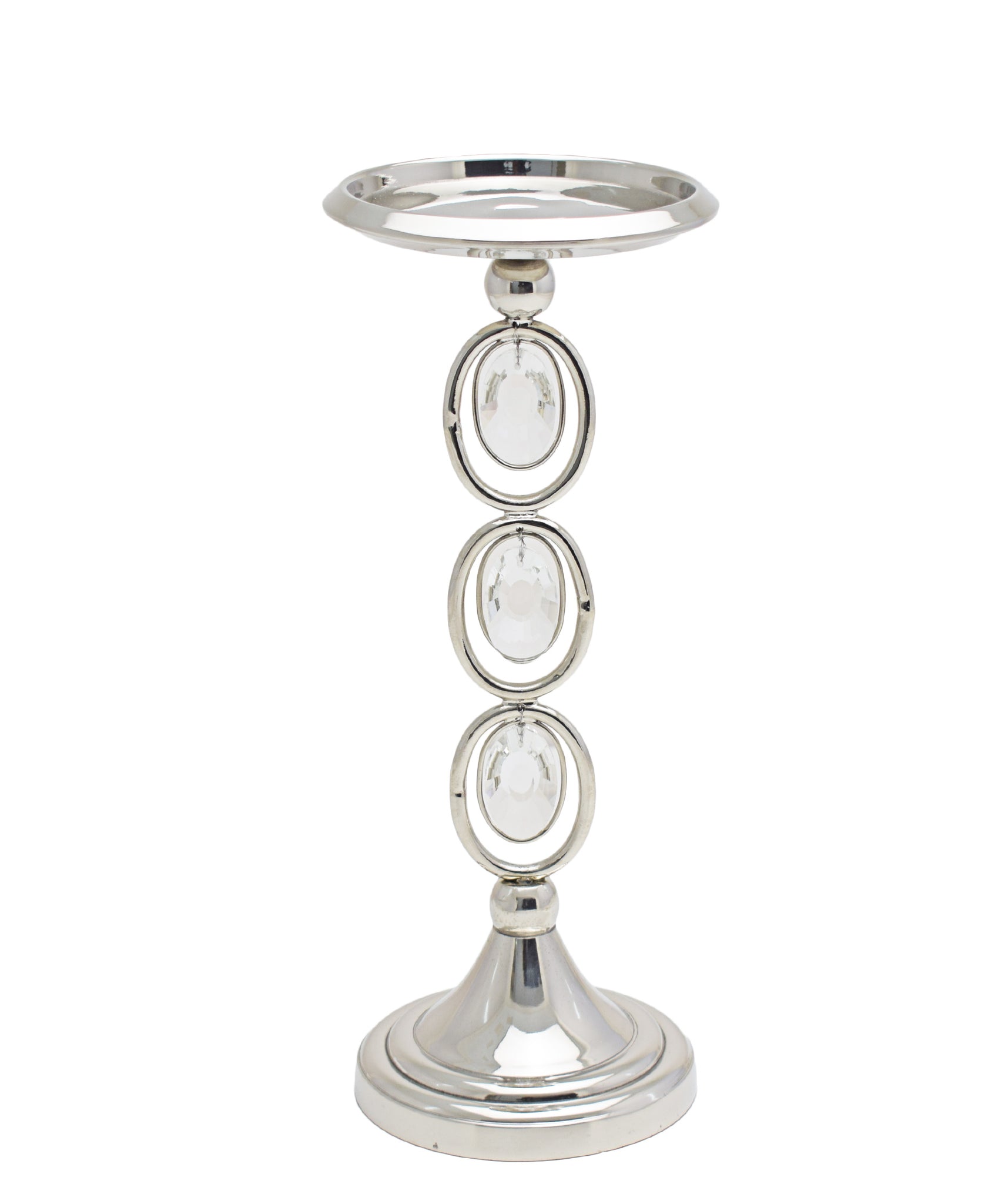 Majestic Candle Holder Crystal Pillar - Silver
