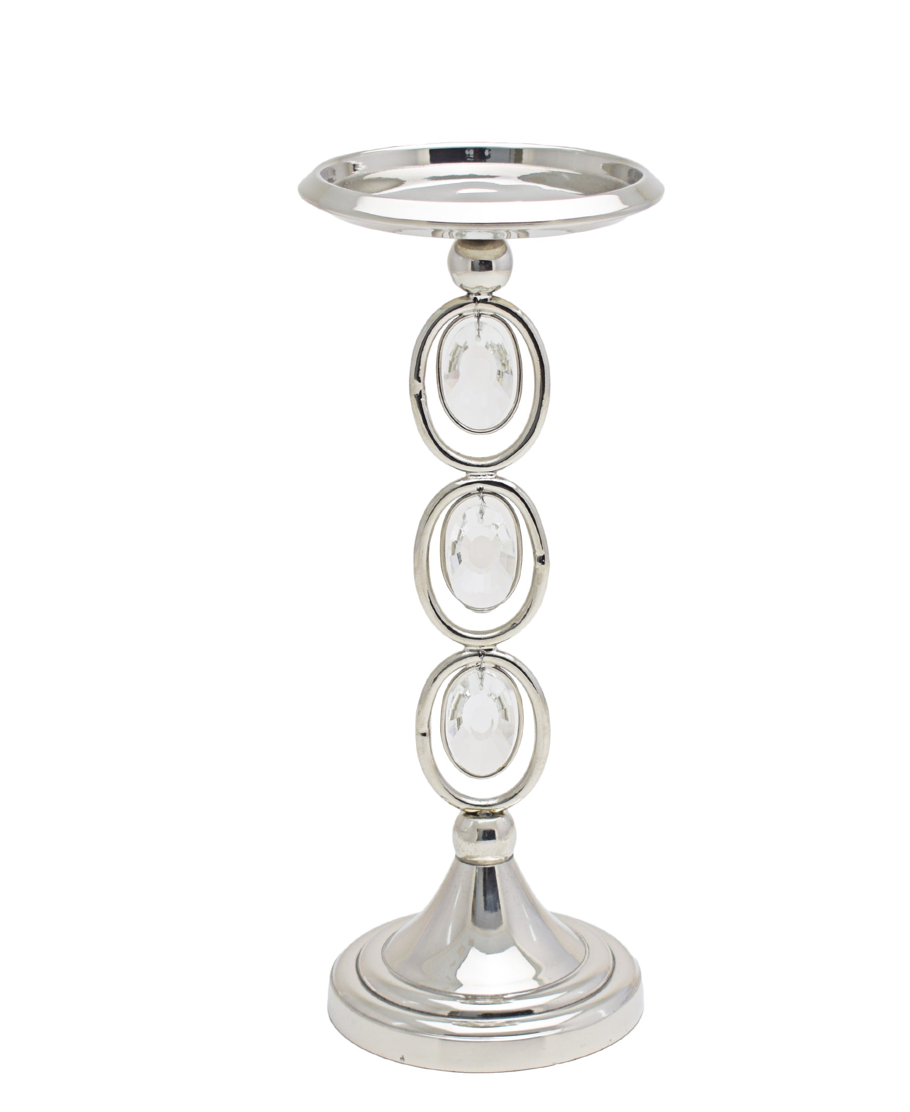 Majestic Candle Holder Crystal Pillar Medium - Silver