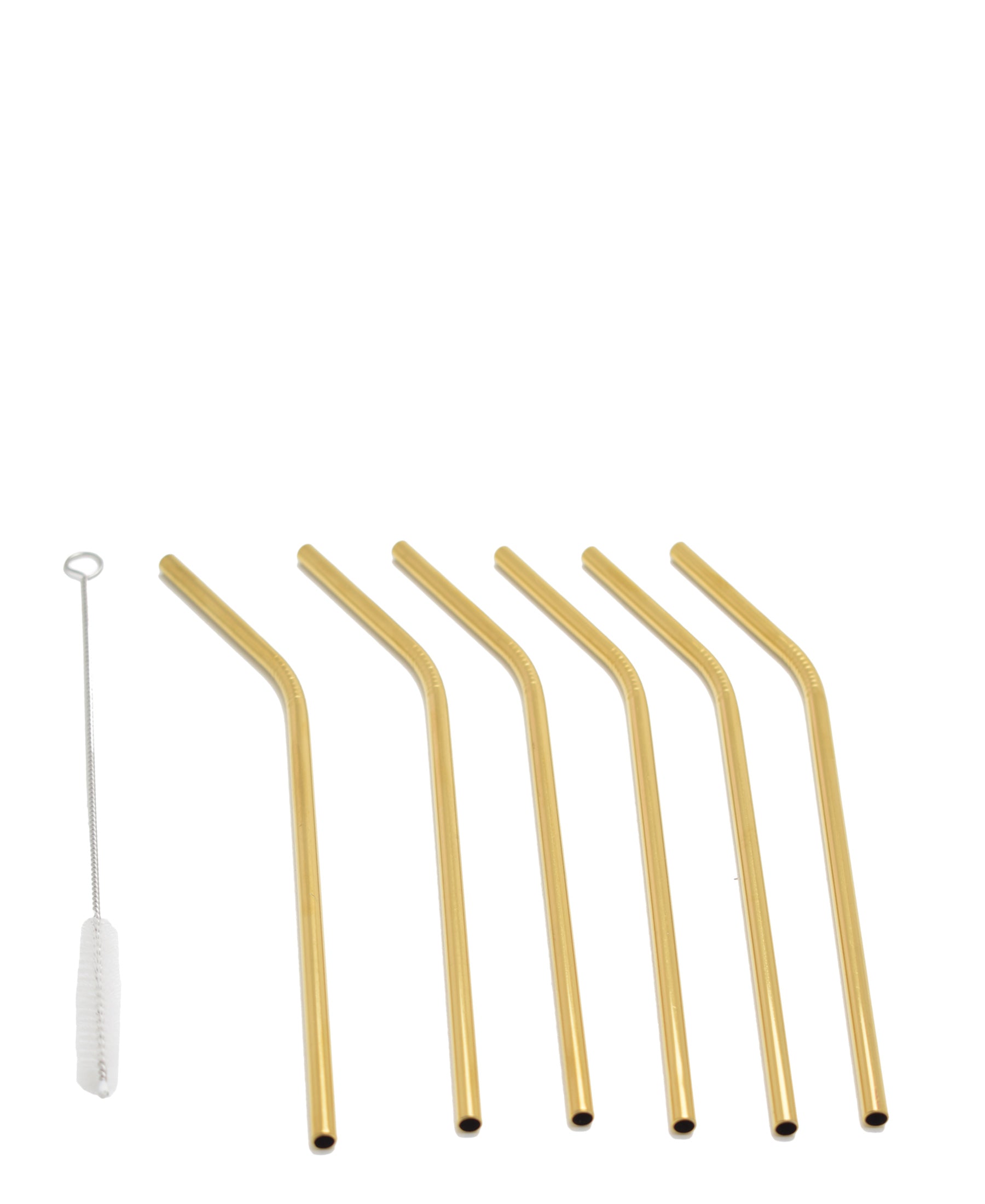 Aqua S/S Curved Straw 6pc With Brush - Gold