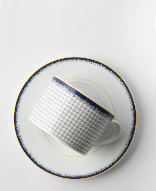 Jenna Clifford Galateo Blue Check Cup & Saucer - White