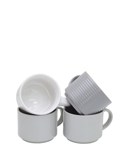 kitchen Life 4 Piece Mug Set - Embossed White and grey