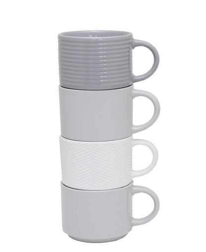 kitchen Life 4 Piece Mug Set - Embossed White and grey