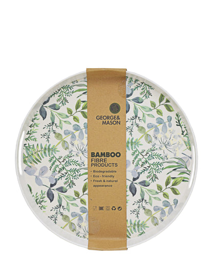 George & Mason Bamboo Fibre 34.5cm Round Tray - White With Floral Print