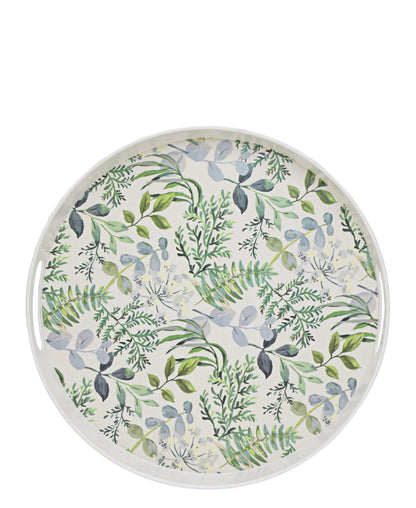 George & Mason Bamboo Fibre 34.5cm Round Tray - White With Floral Print