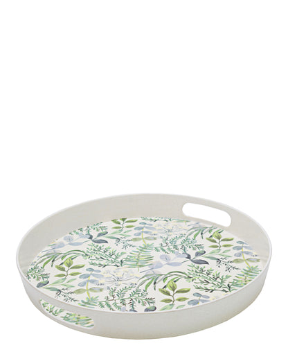 George & Mason Bamboo Fibre 34.5cm Round Tray - White With Floral Print