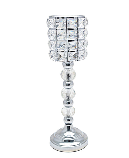 Majestic Crystal Large Candle Holder - Silver