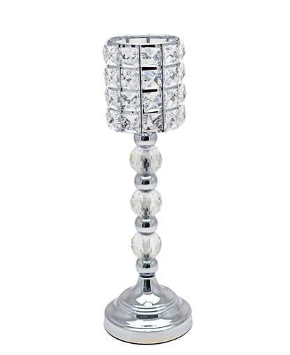 Majestic Crystal Large Candle Holder - Silver