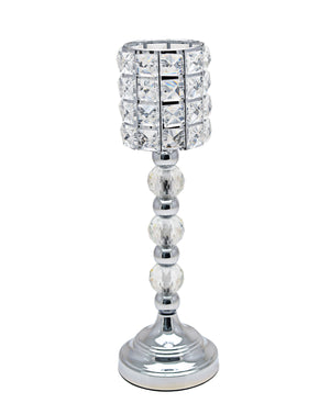 Majestic Crystal Large Candle Holder - Silver