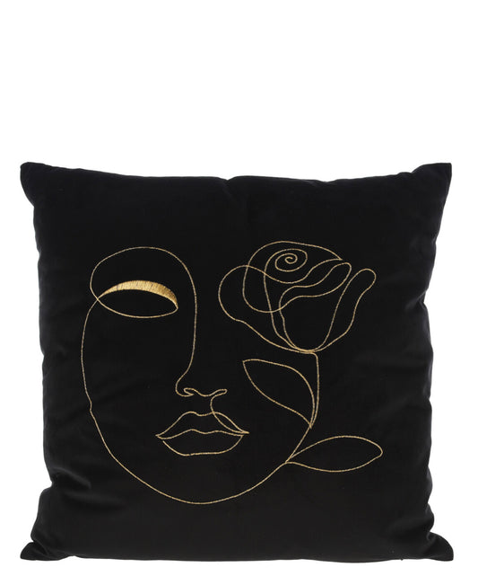 Urban Decor 45cm Velvet Cushion - Black With Rose Print